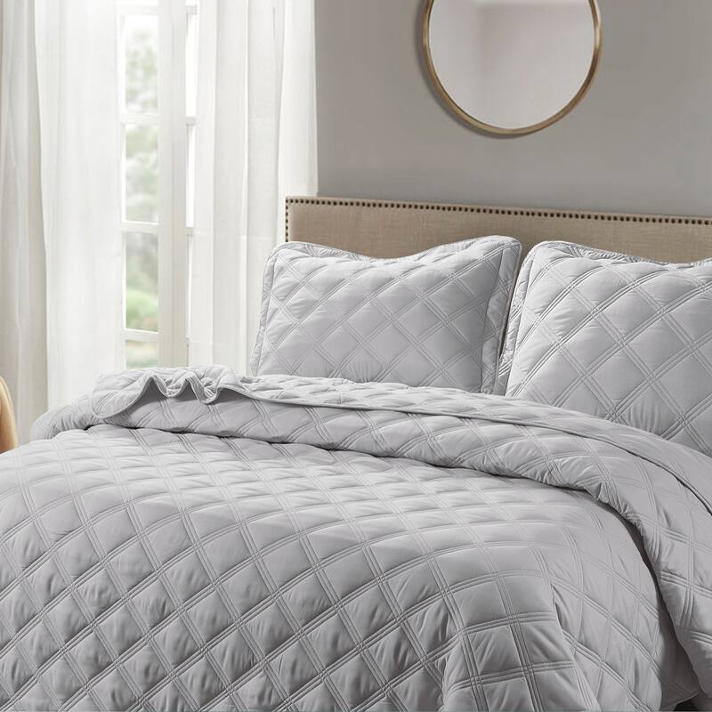 Down Alternative Quilted Oversized Charleston 3 Piece Comforter Set