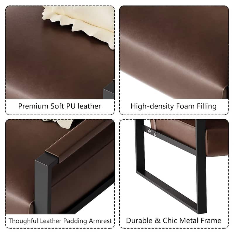 Eureka Modern Vintage Upholstered PU Leather Armchairs, Mid Century Accent Chairs with Steel Frame, Leisure Chairs (Set of 2)