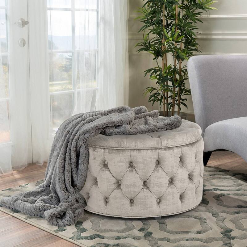 Adeco Round Velvet Storage Ottoman, Button Tufted Footrest Stool