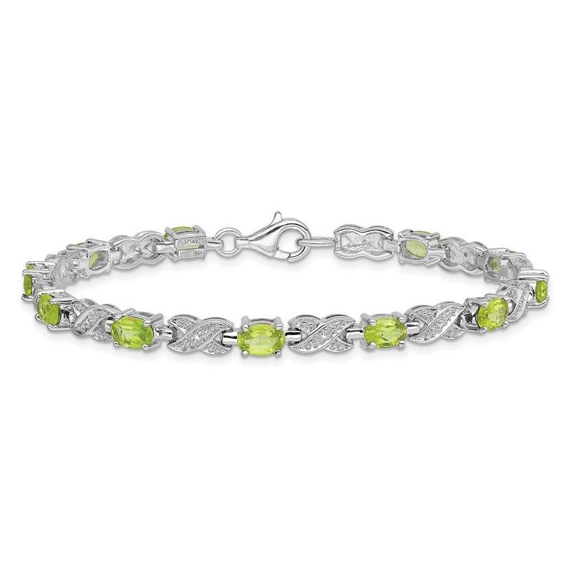 Curata 925 Sterling Silver 7" 5mm Genuine Gemstone and Diamond X Bracelet