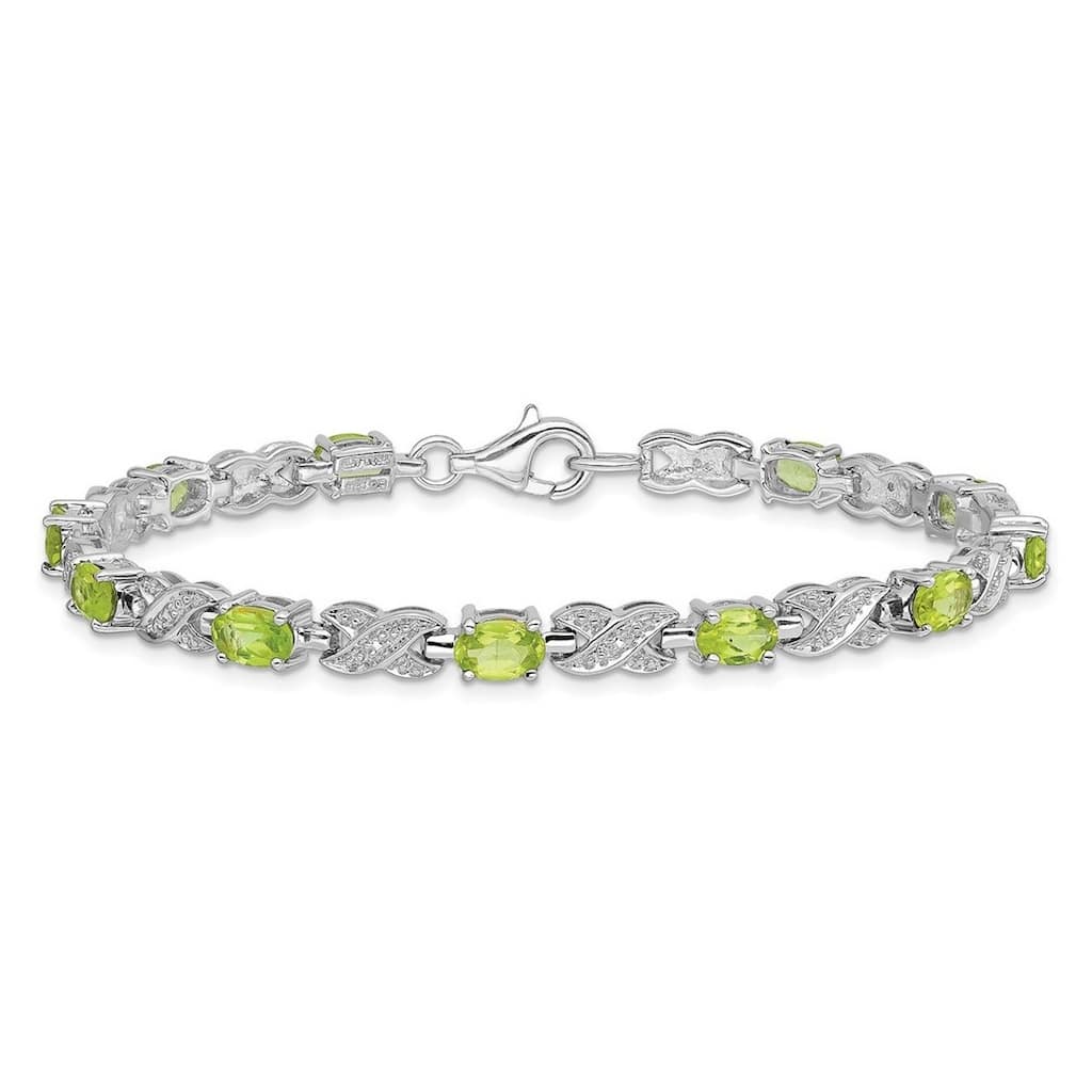 Curata 925 Sterling Silver 7" 5mm Genuine Gemstone and Diamond X Bracelet