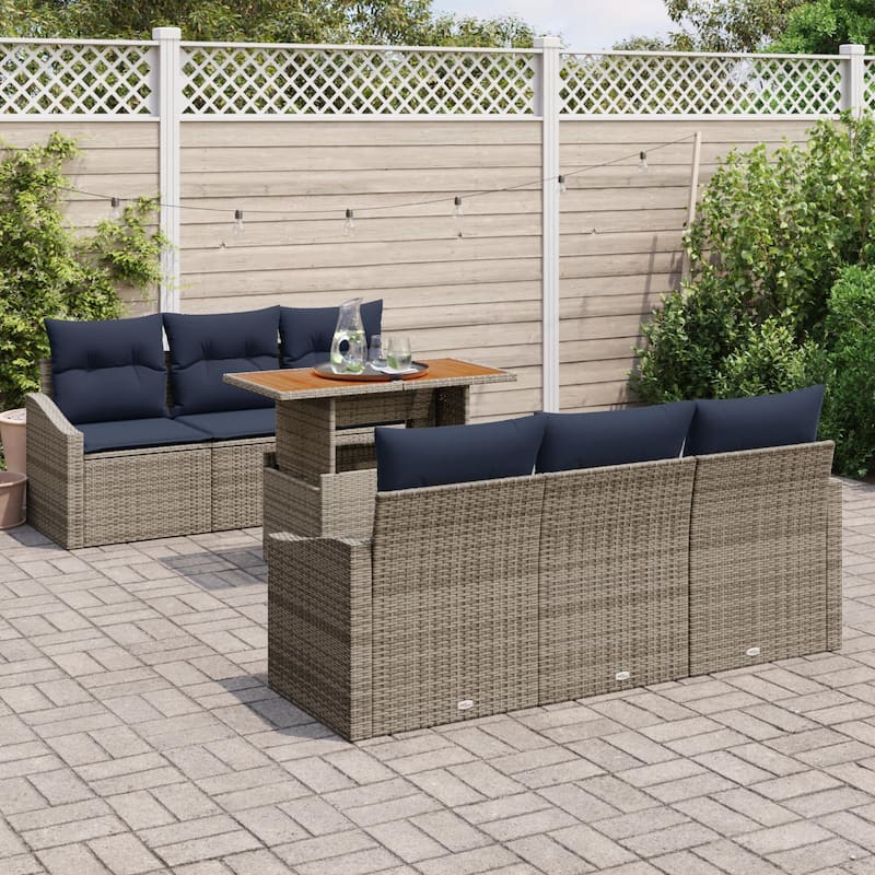 vidaXL 7 Piece Garden Sofa Set with Cushions - 70.1×24.4×27.2