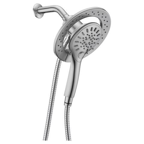 Magnetic Multi-Spray Retro-Fit 7.48 in. Dual Wall Mount Fixed and Handheld Shower Head in Brushed Nickel with Magna-Diverter