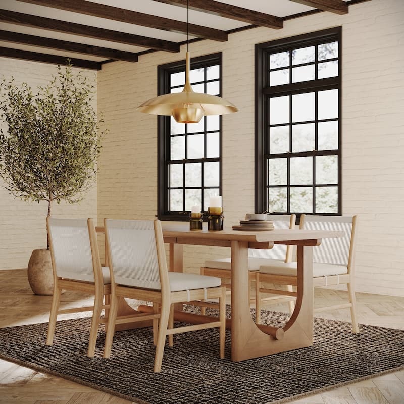 Solace Mid Century Modern Dining Table For 6 with Solid Wood U Shaped Legs - No Extension