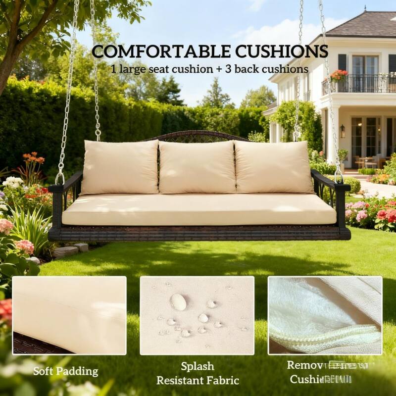 GDFStudio Outdoor Calyx Outdoor Hanging Swing with Cushions and Cup Holders