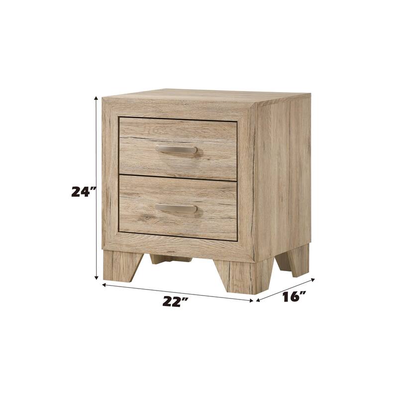 Natural Finish Nightstand with Two Drawers and Tapered Legs