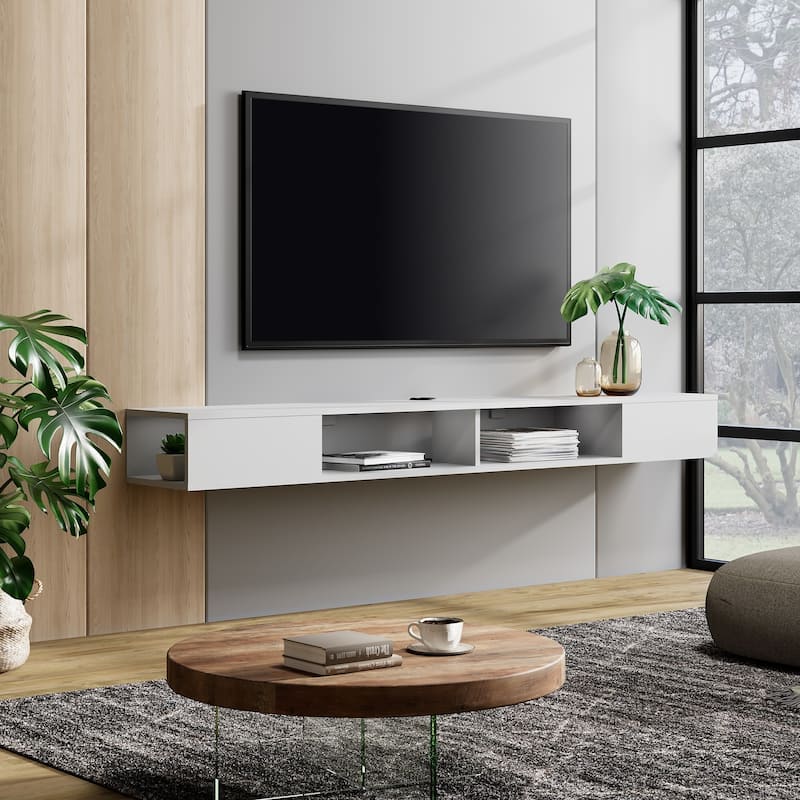 WAMPAT 70 Inch Floating TV Shelf With LED Lights, Floating TV Stand Under TV Media Console for Living Room - 70 inch