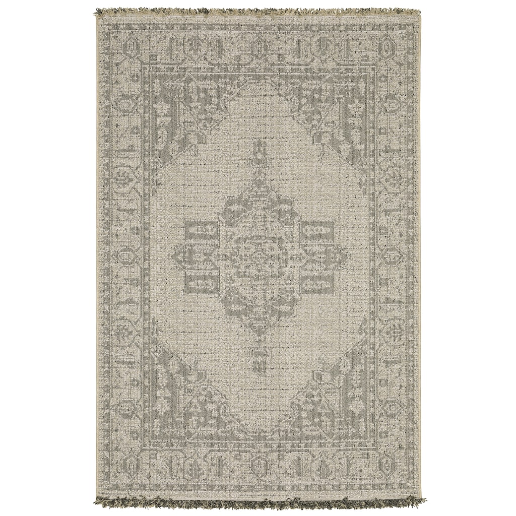 Style Haven Grayton Traditional Inspired Beige/ Black Indoor-Outdoor Fringe Edge Rug