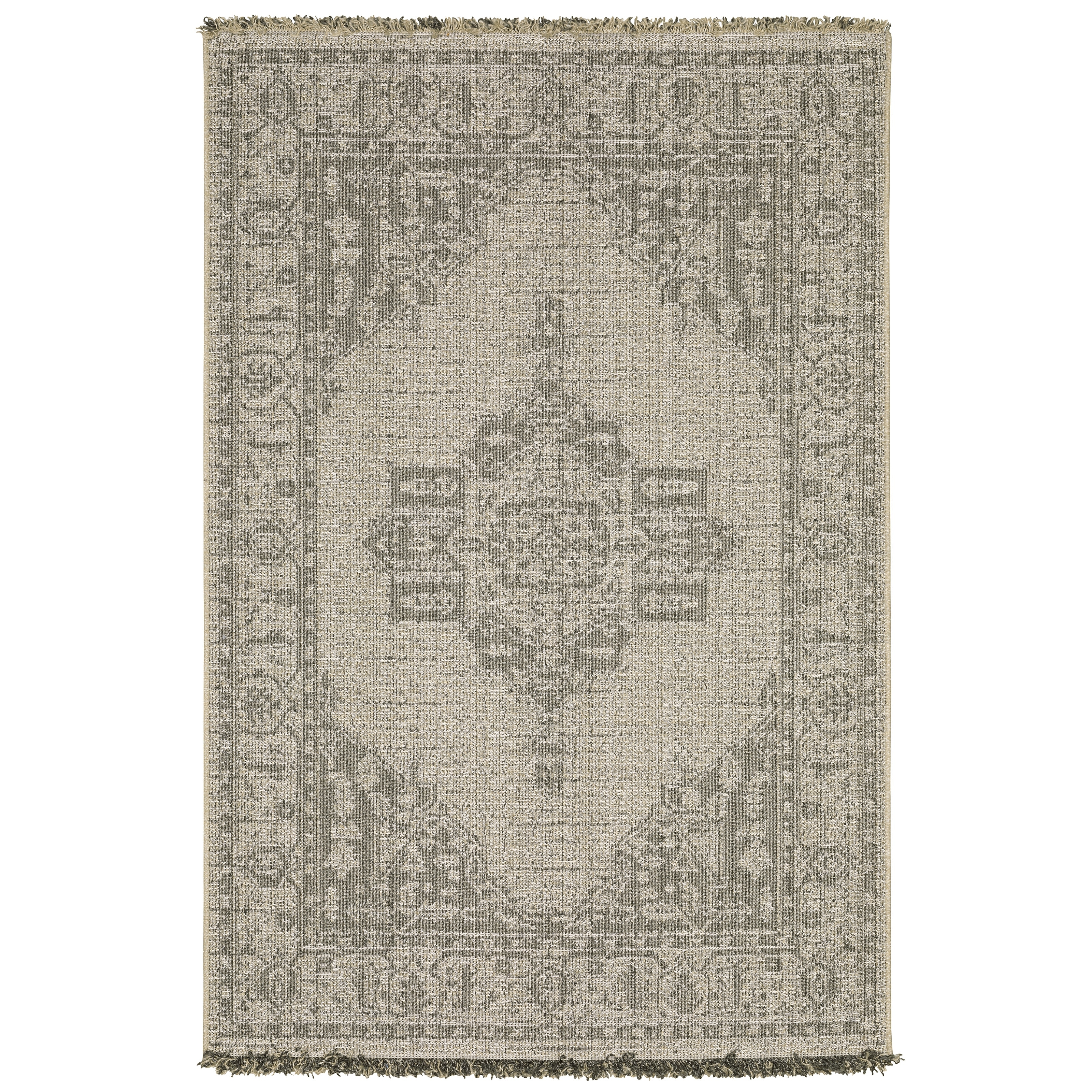Style Haven Grayton Traditional Inspired Beige/ Black Indoor-Outdoor Fringe Edge Rug