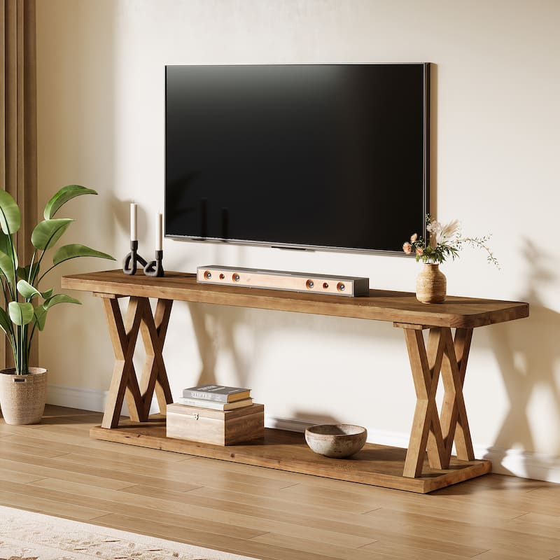 63" TV Stand for TVs Up to 75 Inches, Low Media Console Television Stands - Rustic Brown