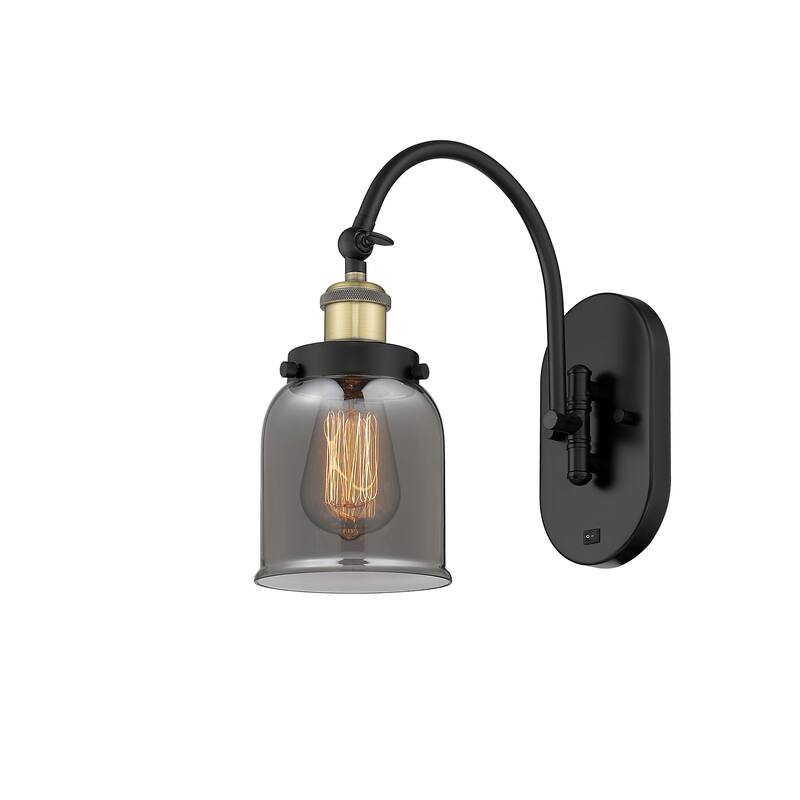 Innovations Lighting Franklin Restoration Bell - 1 Light 5" Sconce - Arm Swivels Side To Side - Black Antique Brass/Light Smoke