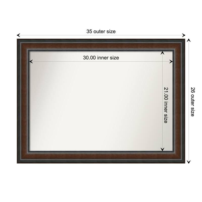 Cyprus Walnut Framed Non-Beveled Custom Wall Mirror, Bathroom Vanity Mirror - Outer Size: 34.75 x 25.75