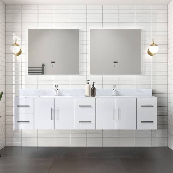 slide 2 of 10, Geneva 84 in. W x 22 in. D Glossy White Double Bath Vanity and Carrara Marble Top White - Double Vanities