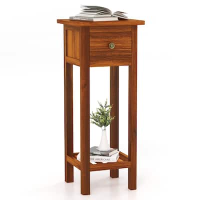 Gymax Solid Wood Side Table Home Rectangular Sofa Side Table w/ Acacia - See Details