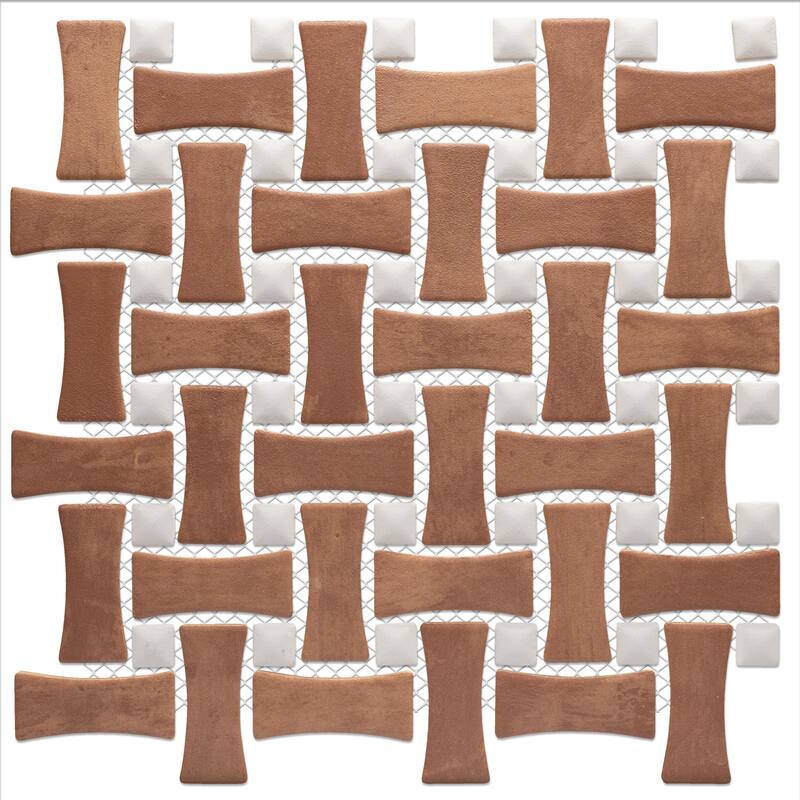 Merola Tile Sentier des Cotto Dog Bone Bsktwv with White Dot 10" x 10" Porcelain Mosaic Floor and Wall Tile