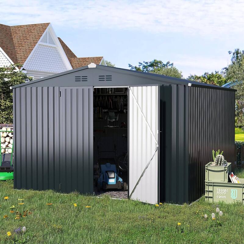AECOJOY Outdoor Extra Large Storage Metal Shed with Lockable Doors