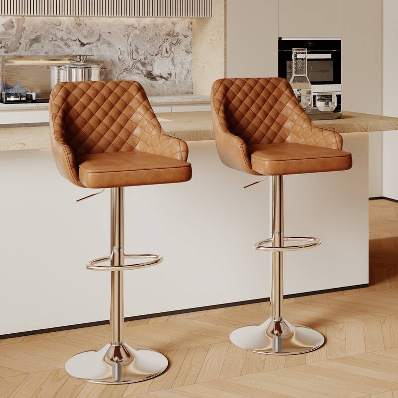 Javlergo 4-Pack Adjustable Bar Stools 24.4" to 32.7" Height Range with Footrest & Diamond Quilted Half-Back Counter Stools Set