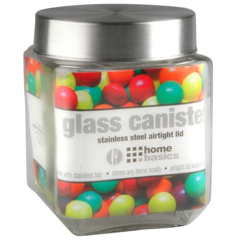 Home Basics Glass Square Canister with Steel Lid