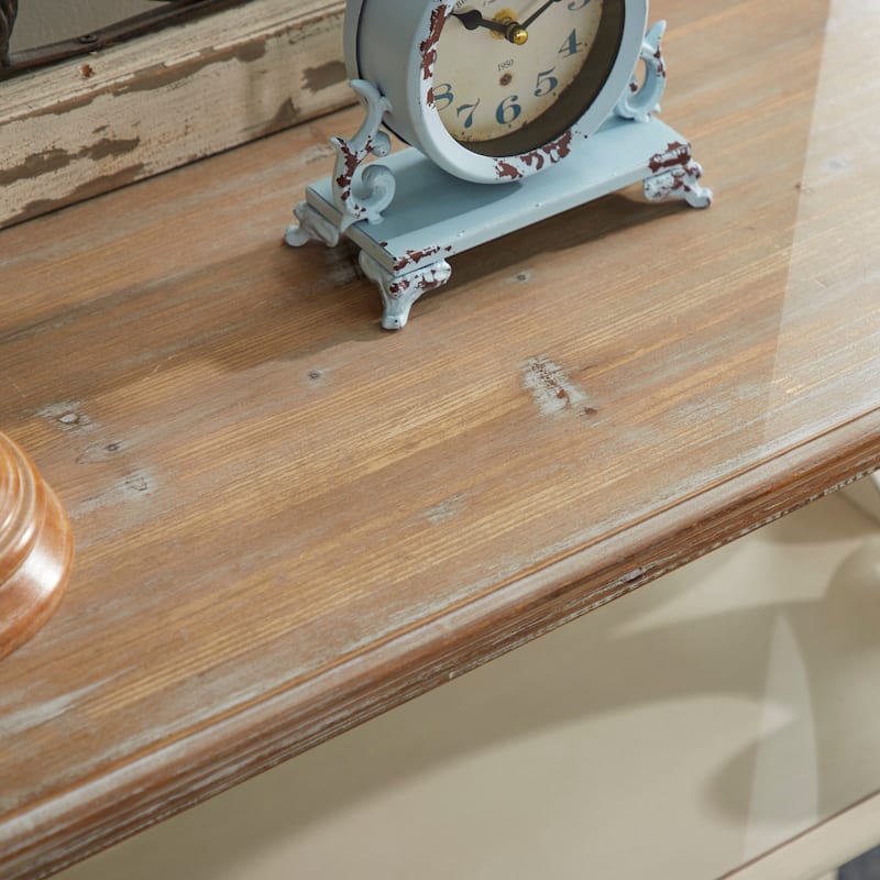 White Wood Scroll Side Frames 2 Shelf Console Table with Brown Wood Top - White or Black