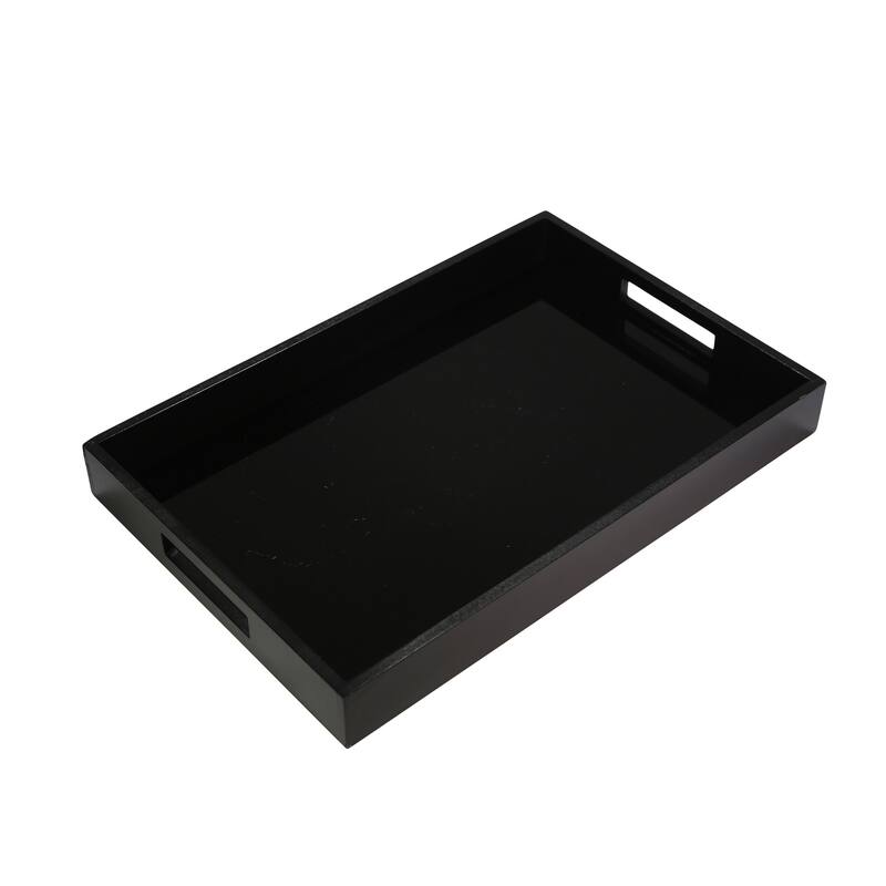 Decorative Wood and Glass Retangle Serving Tray-Home Decor- 18" Black - 17.75"