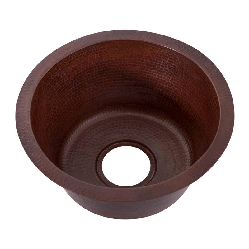 Miseno Round 15" Copper Drop-In or Undermount Bar Sink - Hand-Hammered Antique Copper