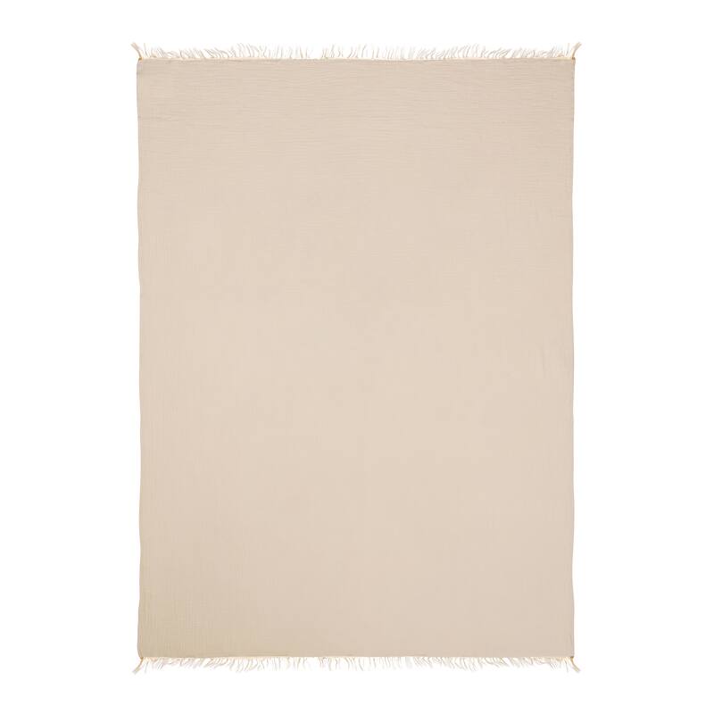 Sevita Solid Turkish Cotton Crinkled Standard Size Throw Blanket with Fringe - Natural