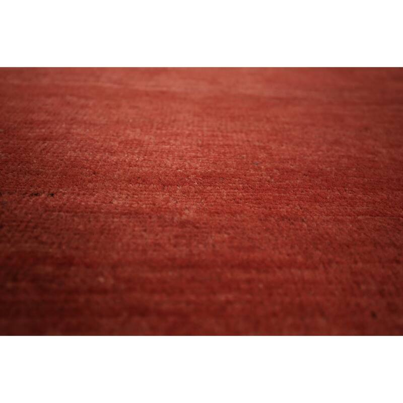 Modern Gabbeh Oriental Area Rug Hand-Knotted Orange Wool Carpet - 7'11" x 9'7"