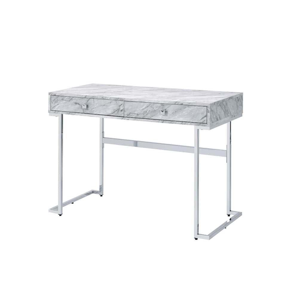 Sophisticated Chrome-Finished Writing Desk with Faux Marble Top and Spacious Storage