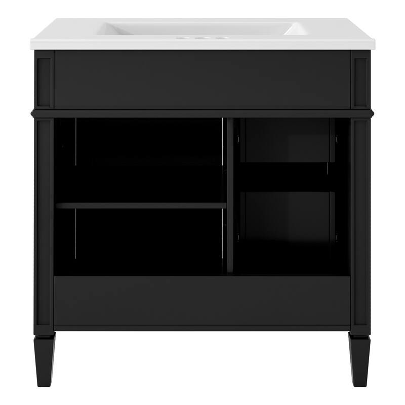 Modern 30" Bathroom Vanity with Ceramic Sink, 2 Drawers & Tip-Out Drawer for Bathroom Storage