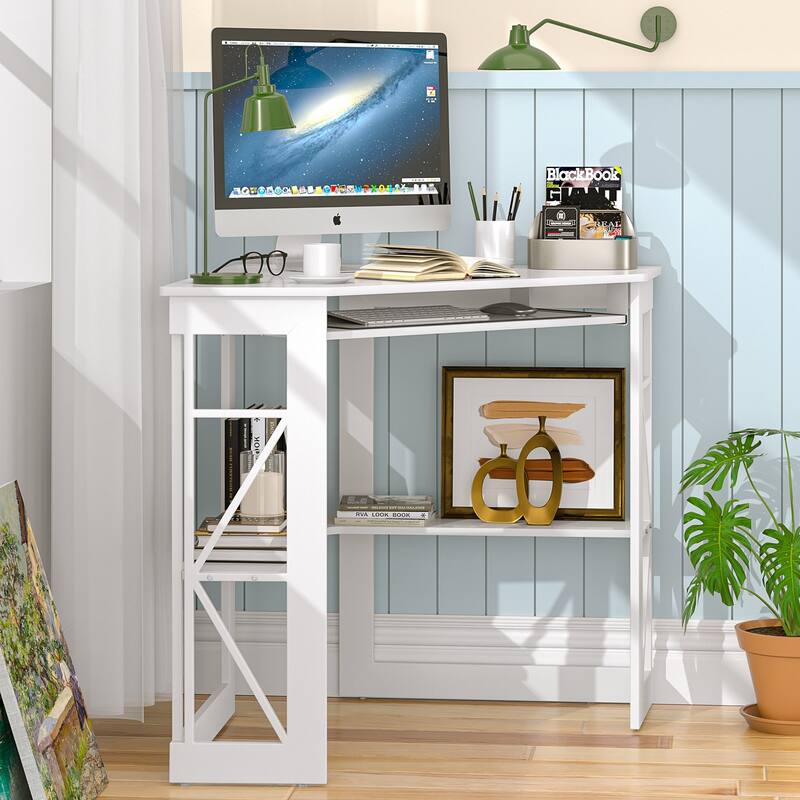 Corner Desk Small Desk with Outlets Corner Table for Small Space, Computer Desk with USB Ports Triangle Desk with Storage
