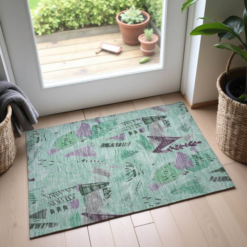 Premium Washable Super Soft Abstract Fragments Mayfield Rug - Seafoam - 1'8" x 2'6"