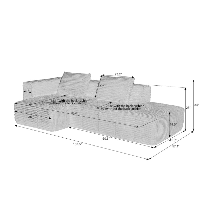 Roomfitters L-Shaped Modular Sectional Sofa with Chaise Lounge, No Assembly Oversized Compressed Couch for Living Room