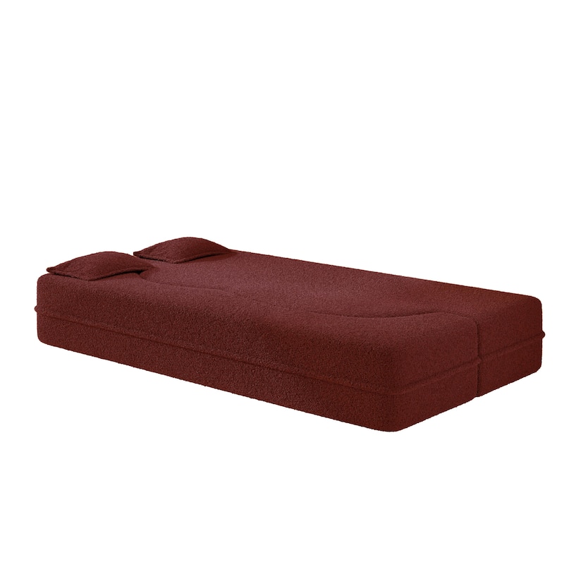 Convertible Floor Sofa with Teddy Fabric, Twin Mattress & No Assembly