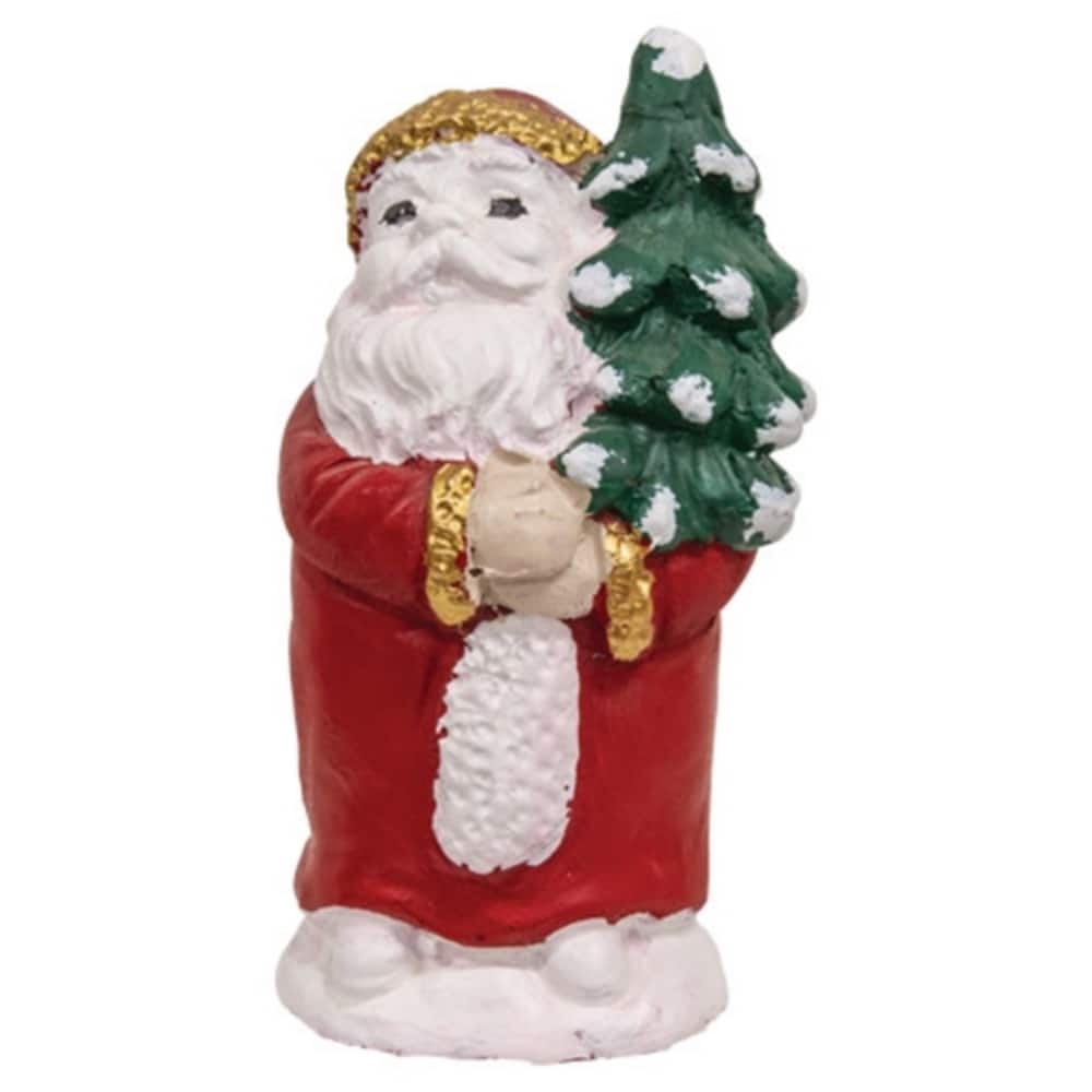 Vintage Style Cement Santa Claus Holding Christmas Tree - 2.50" x 2.25" x 5.50"