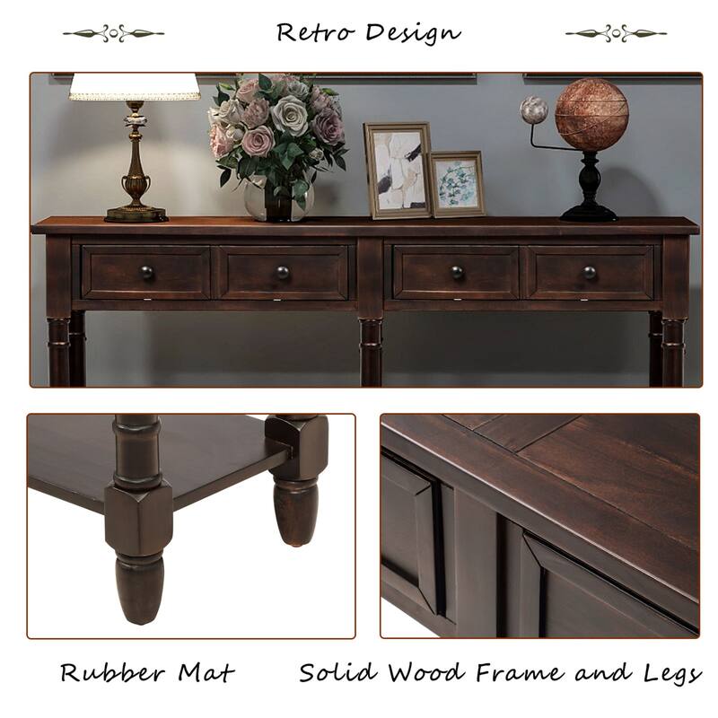 Cusp Barn Console Table Sofa Table Easy Assembly with Two Storage Drawers and Bottom Shelf for Living Room, Entryway