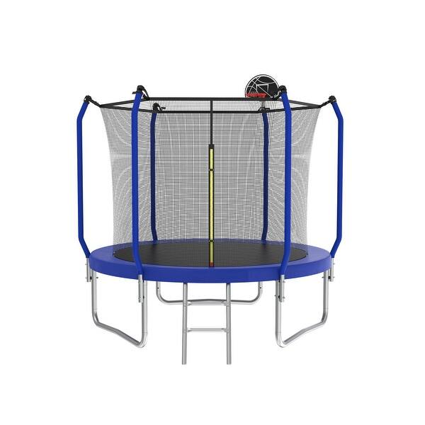slide 2 of 9, Trampoline with Basketball Hoop, Outdoor Trampoline with Enclosure Net