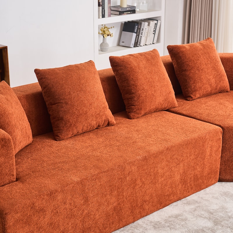 Orange Polyester Memory Foam Couch, No Installation, Deep Seat