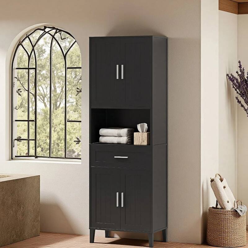 Bathroom Storage Cabinet Tall, 70.9" Cabinet Freestanding, Bathroom Pantry with Drawer, 2 Adjustable Shelves, Open Storage