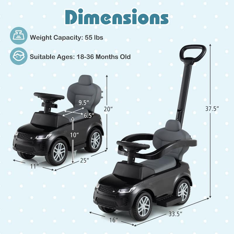 3-in-1 Ride-On Toddler Car with Detachable Guardrail, Retractable Footrest and Safe Design - 33.5" × 16" × 37.5"