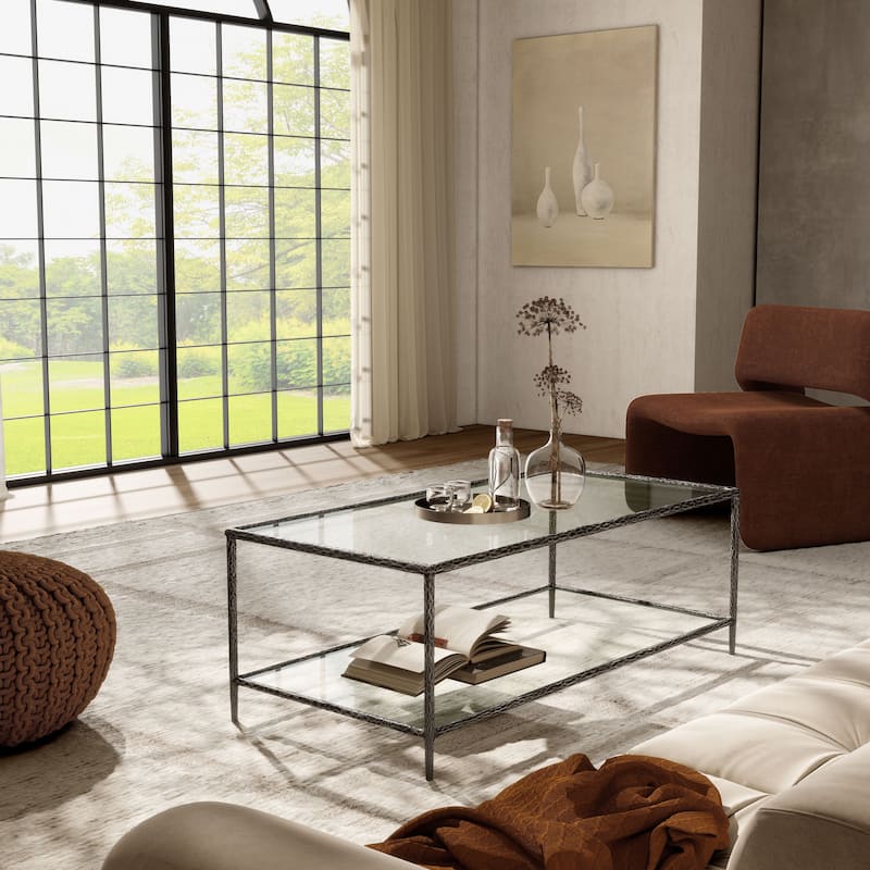 247 Shop At Home Lalia Modern Hammered Metal 1-Shelf Coffee Table - Matte Grey