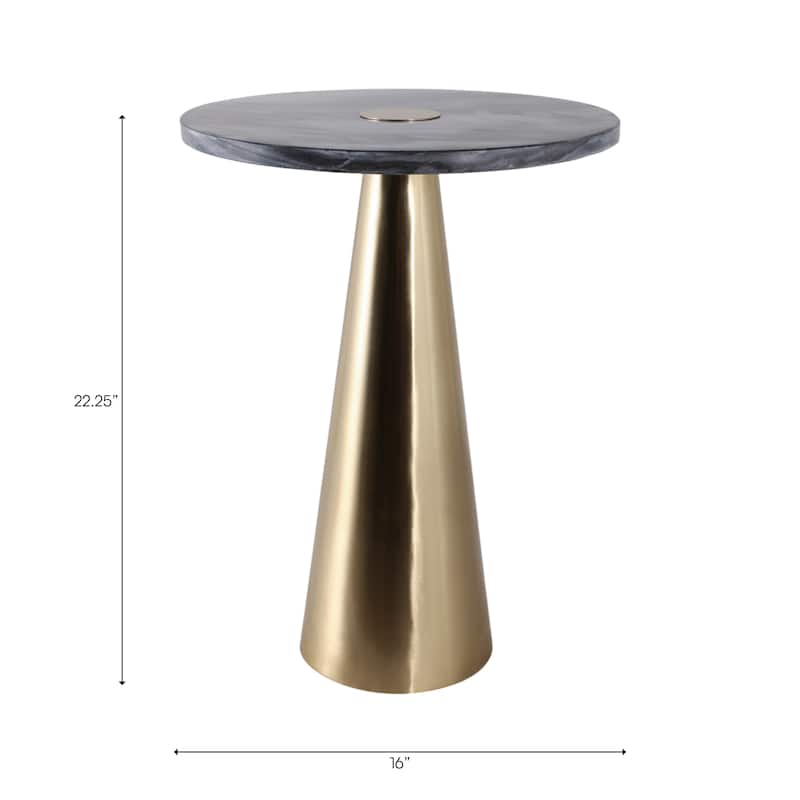 Marble Metal Side Table Round Top Sleek Narrow Base - 22" Grey - 22.25"