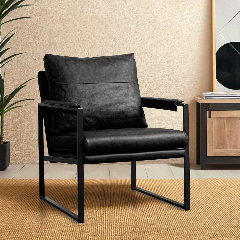 Subrtex PU leather Upholstered Accent Chair with Metal Frame Armchair