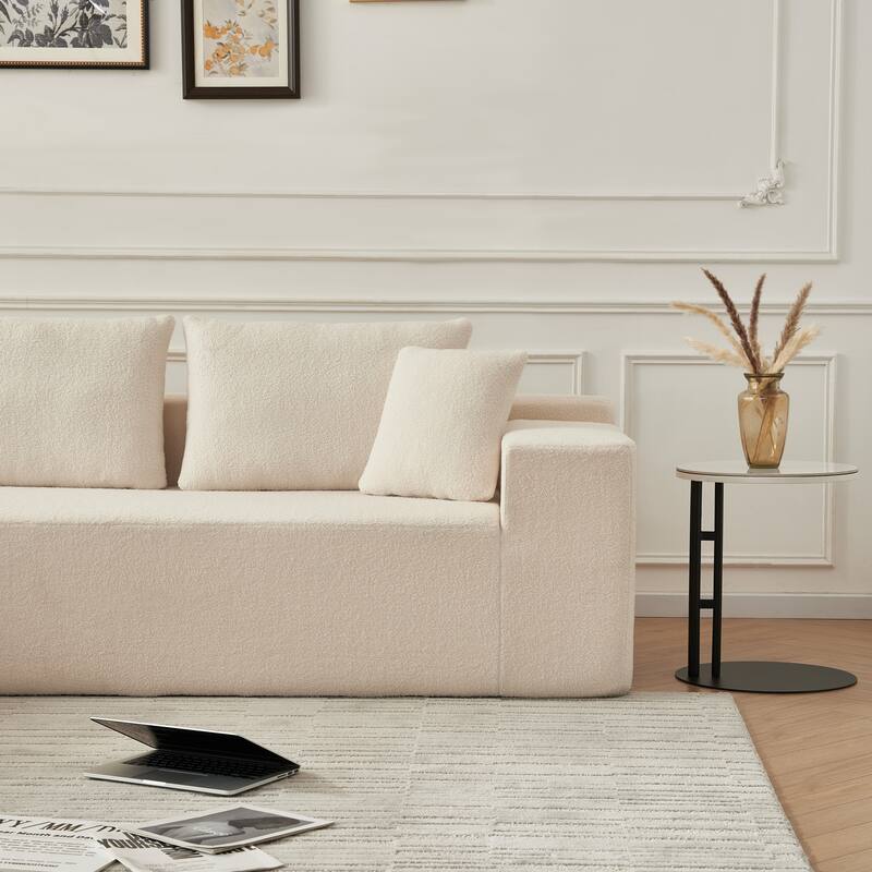 L-Shaped Modern Lambskin Fabric Upholstered Corner Cloud Sofa (Pure Sponge)
