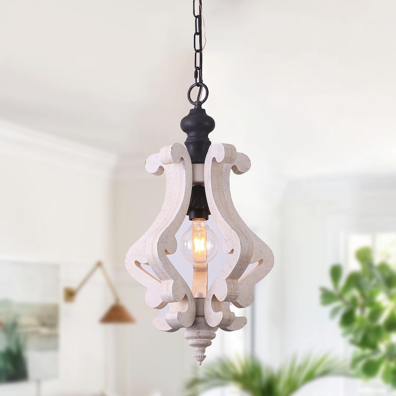 Bella Depot 1-Light Rustic Wood Chandelier Farmhouse Distressed Wood Pendant Light