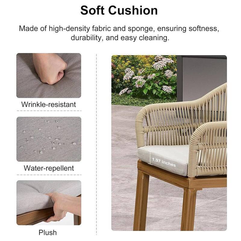 PURPLE LEAF Counter BarStools Set of 4 Aluminum Dining Chairs with Back and Cushions Rattan Bar Stools