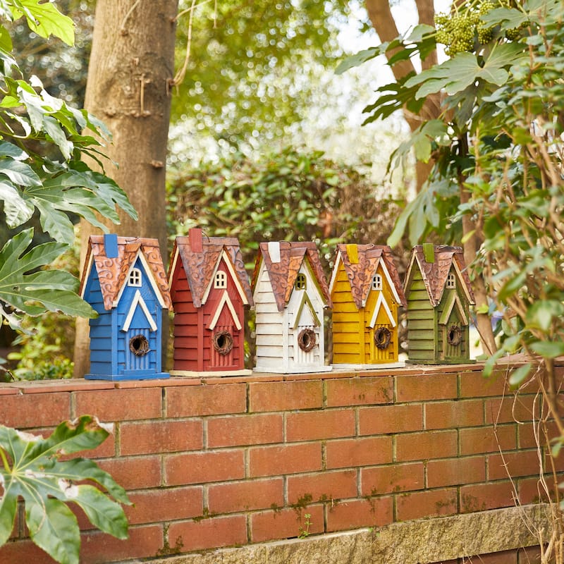 Glitzhome 12"H Retro Distressed Painted Solid Wood Cottage Birdhouse