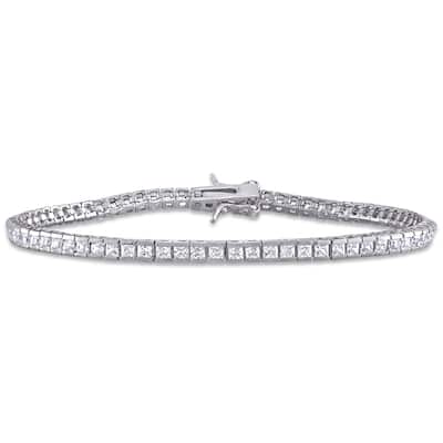 Miadora 4 1/3 CT TGW White Cubic Zirconia Tennis Bracelet in Sterling Silver - 7 in x 3 mm x 2.5 mm