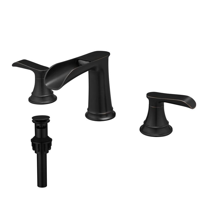 8 Inch Widespread Waterfall Bathroom Faucet with Pop-up Drain Kit Brass Double Handle Modern Bathroom Sink Vanity Faucets - Oil Rubbed Bronze