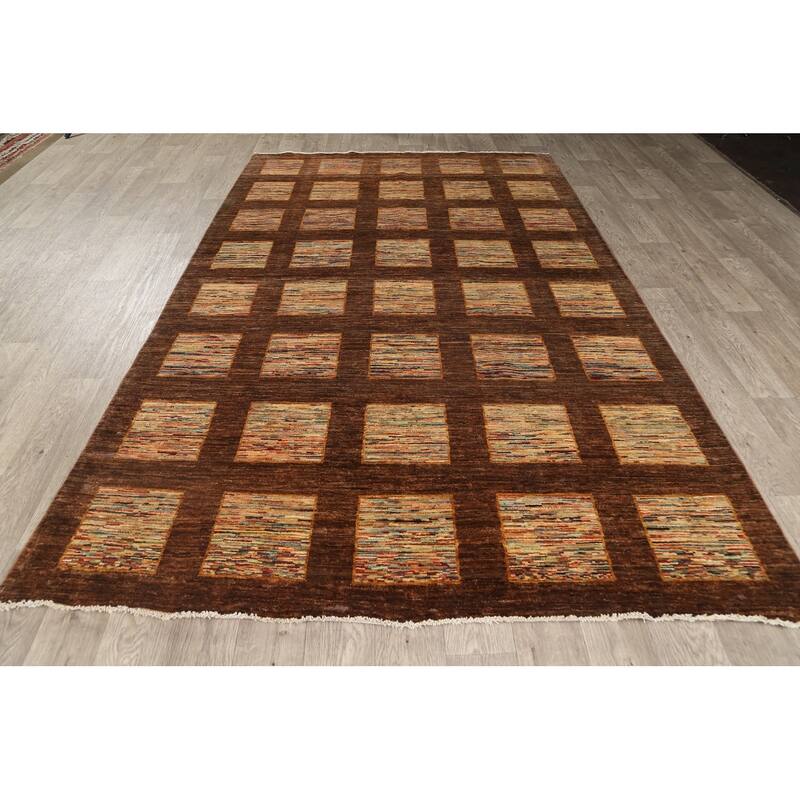 Checkered Gabbeh Kashkoli Oriental Wool Area Rug Handmade Carpet - 5'5" x 9'1"