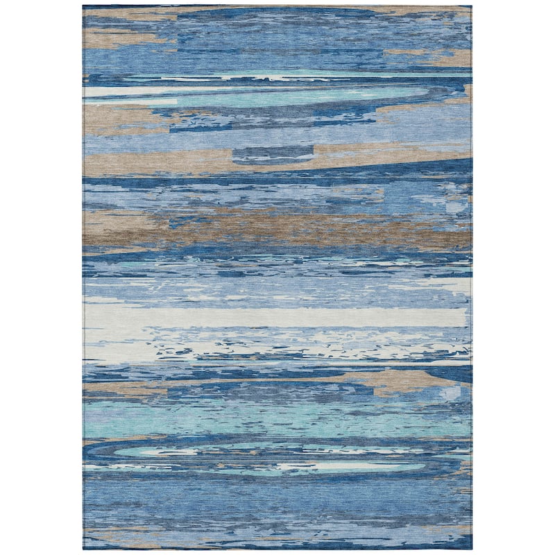 Machine Washable Indoor/ Outdoor Abstract Stripes Chantille Rug